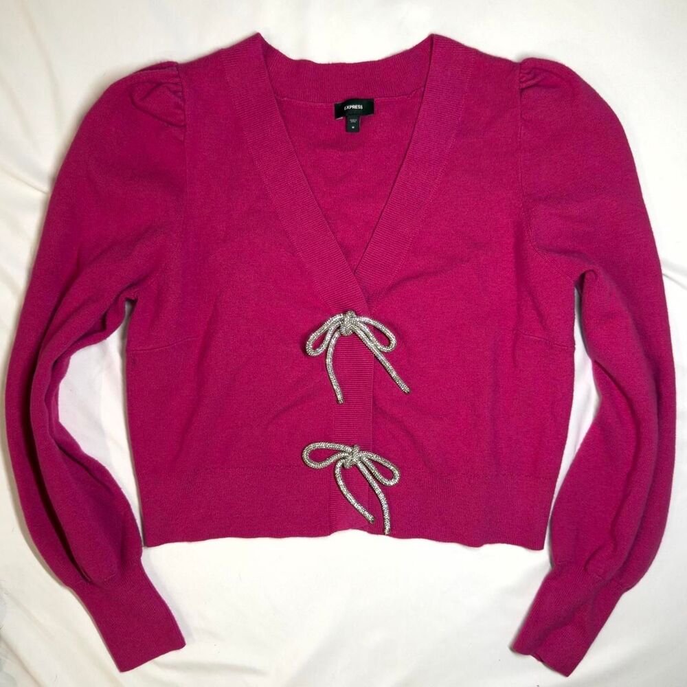 Express Women's Pink and Silver Cardigan